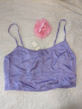 aerie Lavender Ruched Satin Cami Top Size L Sexy Crop Top Flattering Fit